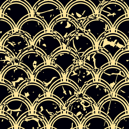 Vector modern geometric tile pattern with grunge effect. Abstract art deco retro vintage background.のイラスト素材