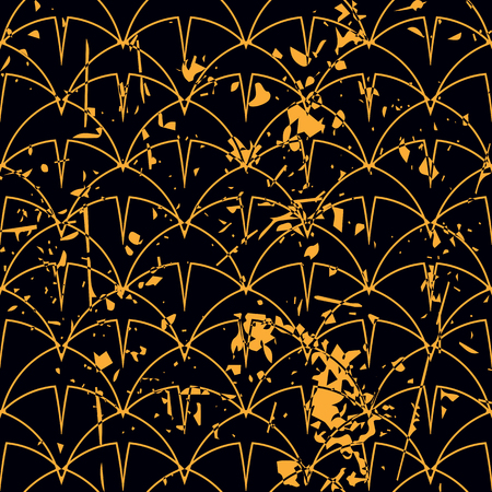 Vector modern geometric tile pattern with grunge effect. Abstract art deco retro vintage background.のイラスト素材