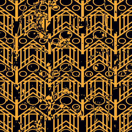Vector modern geometric tile pattern with grunge effect. Abstract art deco retro vintage background.のイラスト素材