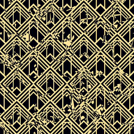Vector modern geometric tile pattern with grunge effect. Abstract art deco retro vintage background.のイラスト素材