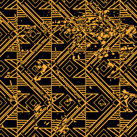 Vector modern geometric tile pattern with grunge effect. Abstract art deco retro vintage background.のイラスト素材