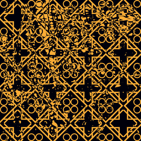 Vector modern geometric tile pattern with grunge effect. Abstract art deco retro vintage background.のイラスト素材