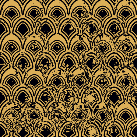 Vector modern geometric tile pattern with grunge effect. Abstract art deco retro vintage background.のイラスト素材