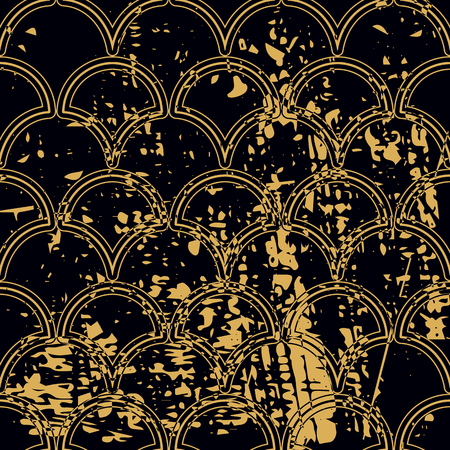 Vector modern geometric tile pattern with grunge effect. Abstract art deco retro vintage background.のイラスト素材