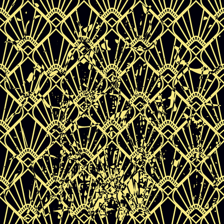 Vector modern geometric tile pattern with grunge effect. Abstract art deco retro vintage background.のイラスト素材