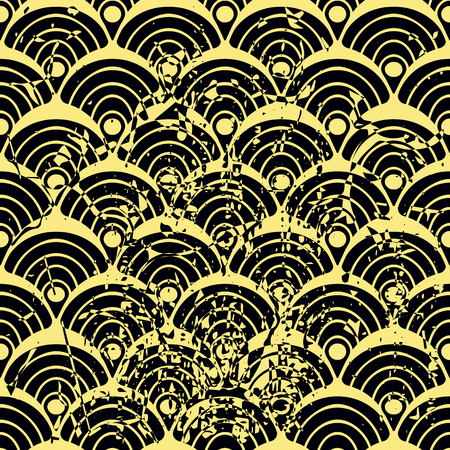 Vector modern geometric tile pattern with grunge effect. Abstract art deco retro vintage background.のイラスト素材