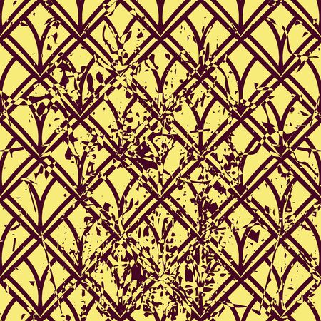 Vector modern geometric tile pattern with grunge effect. Abstract art deco retro vintage background.のイラスト素材