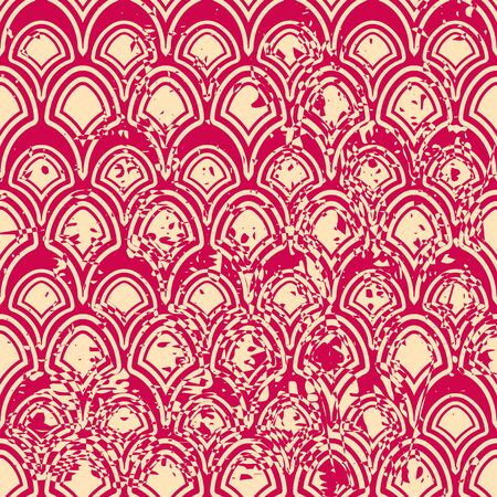 Vector modern geometric tile pattern with grunge effect. Abstract art deco retro vintage background.のイラスト素材