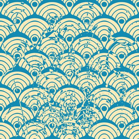 Vector modern geometric tile pattern with grunge effect. Abstract art deco retro vintage background.のイラスト素材