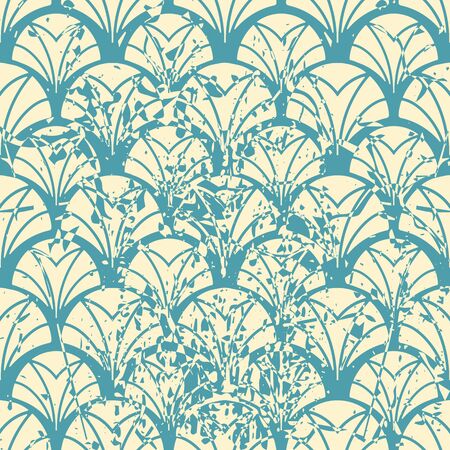 Vector modern geometric tile pattern with grunge effect. Abstract art deco retro vintage background.のイラスト素材