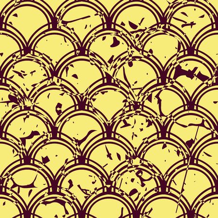 Vector modern geometric tile pattern with grunge effect. Abstract art deco retro vintage background.のイラスト素材