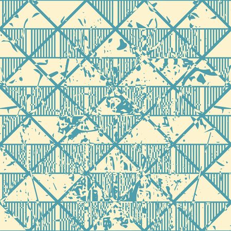 Vector modern geometric tile pattern with grunge effect. Abstract art deco retro vintage background.のイラスト素材