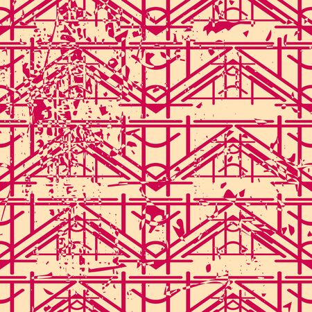 Vector modern geometric tile pattern with grunge effect. Abstract art deco retro vintage background.のイラスト素材