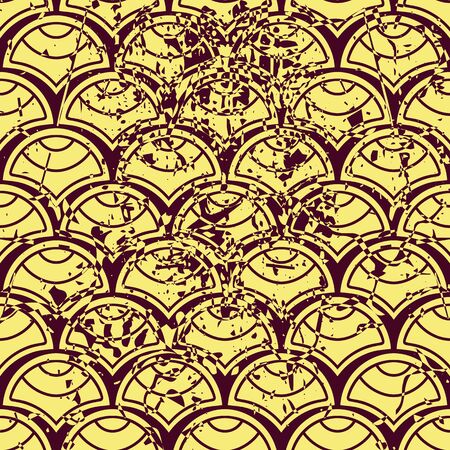 Vector modern geometric tile pattern with grunge effect. Abstract art deco retro vintage background.のイラスト素材