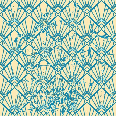 Vector modern geometric tile pattern with grunge effect. Abstract art deco retro vintage background.のイラスト素材