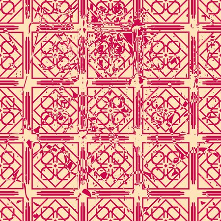 Vector modern geometric tile pattern with grunge effect. Abstract art deco retro vintage background.のイラスト素材