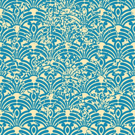 Vector modern geometric tile pattern with grunge effect. Abstract art deco retro vintage background.のイラスト素材