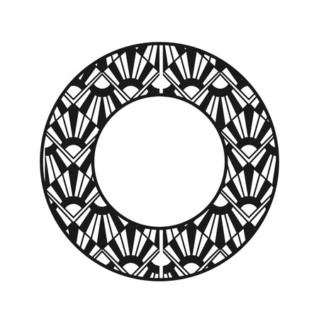 Vector vintage art deco decorative ornamental round element for design rosette, invitation card, print.のイラスト素材