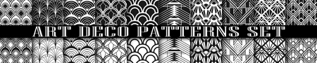 Art Deco seamless patterns set. Retro vintage ornamental geometrical patterns, ornate textures. Set and collection of element for designのイラスト素材