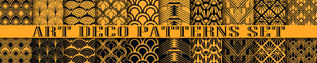 Art Deco seamless patterns set. Retro vintage ornamental geometrical patterns, ornate textures. Set and collection of element for designのイラスト素材