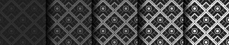 Art Deco Patterns Set. Grey and white backgrounds. Fan scales ornaments. Geometric decorative digital papers. Vector retro design. 1920-30s motifs. Luxury vintage illustrationのイラスト素材