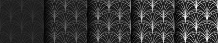 Art Deco Patterns Set. Grey and white backgrounds. Fan scales ornaments. Geometric decorative...
