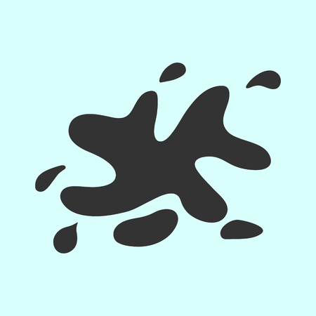 Black Paint Splash Isolated on Blue Background, Blank Splatter, Bright Colorful Illustration, Flat Design Element.のイラスト素材