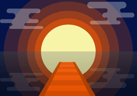 Sunset nature flat vector illustration. Template for designのイラスト素材