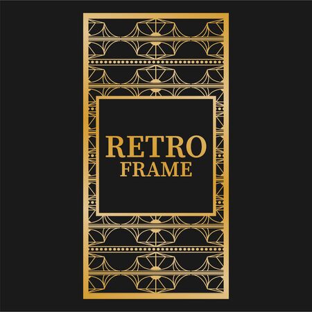 Beautiful art deco invitation with golden ornamental vintage frame on black background for design. Vintage ornament. Vector illustrationのイラスト素材
