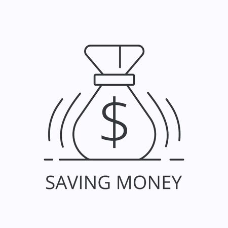 Money bag in thin line style on white background. Finance investment concept.のイラスト素材