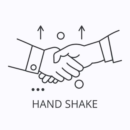 Hand shake thin line icon. Cooperation concept. Vector outline illustrationのイラスト素材