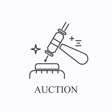 Judge or auction hammer thin line icon. Justice concept. Outline illustrationのイラスト素材