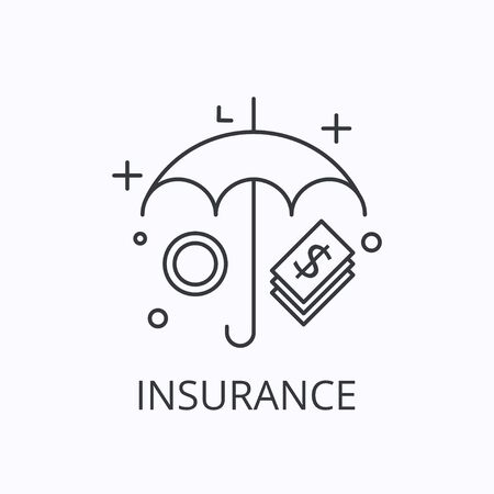 Umbrella and money thin line icon. Insurance concept. Outline vector illustrationのイラスト素材