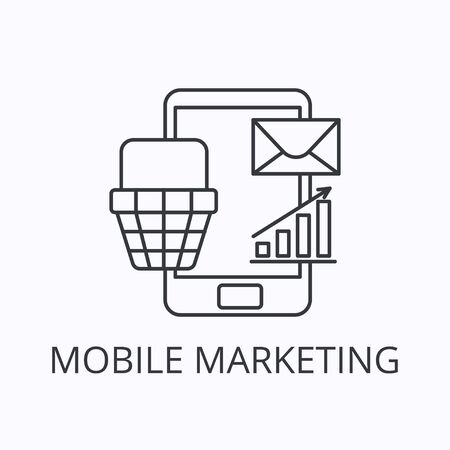 Mobile marketing thin line icon and concept. Vector illustrationのイラスト素材
