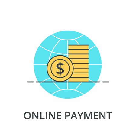 Online worldwide payment color line icon. Planet Earth with dollar coin flat colorful sign.のイラスト素材