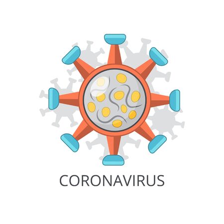 Flat icon with coronavirus illustration. Corona virus infection. Flu prevention vector poster. Health risk concept.のイラスト素材
