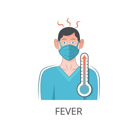 Illustration with fever and temperature man. Coronavirus pandemic concept.のイラスト素材