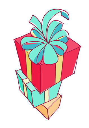 Stack of colorful gift boxes in hand drawn style.のイラスト素材