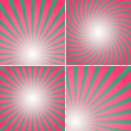 Set of red and green shiny backgrounds for design.  Christmas pattern. Different burst sources - center, corner, bottom.のイラスト素材