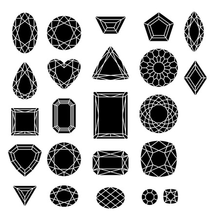 Set of jewels in flat style. Black gemstones.のイラスト素材