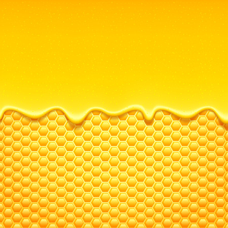 Glossy yellow pattern with honeycomb and sweet honey drips. Sweet background.のイラスト素材