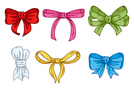 Set of colorful hand drawn bows. Sketch style.のイラスト素材