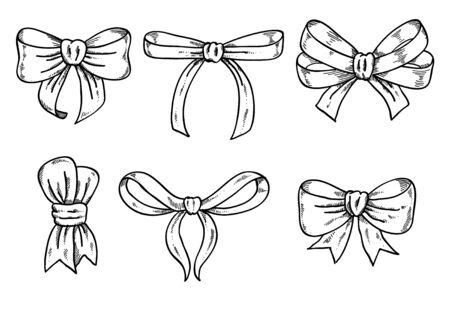 Set of black and white hand drawn bows.  Sketch style.のイラスト素材