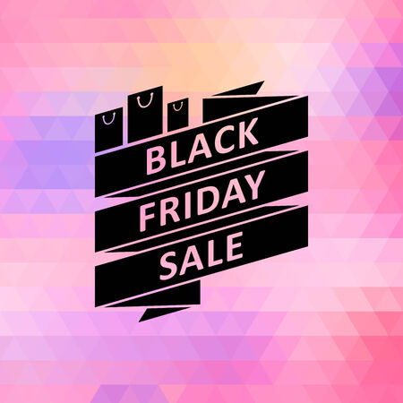 Black friday sale illustration with ribbon and paper bags. Advertising poster.のイラスト素材