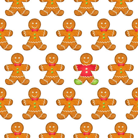 Seamless christmas pattern with gingerbread men. Holiday background.のイラスト素材
