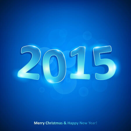 Happy new year 2015 glowing glass number on blue background.のイラスト素材