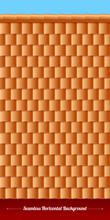 Horizontal roof tiles texture with wall and sky. Orange tiles.のイラスト素材