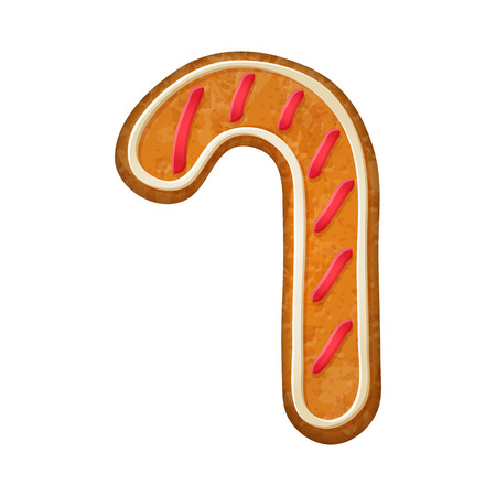 Decorated candy cane. Gingerbread cookie. Holiday symbol. Sweet bakery.のイラスト素材