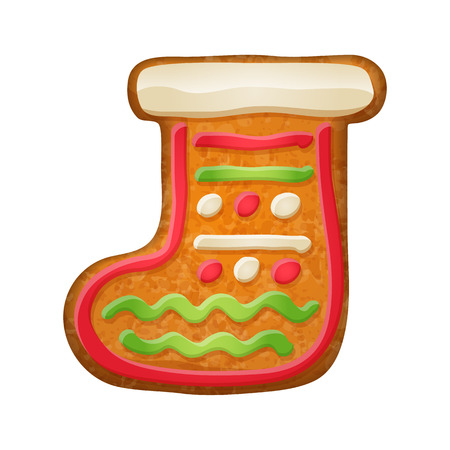 Decorated gift sock. Gingerbread cookie. Holiday symbol.  Sweet bakery.のイラスト素材