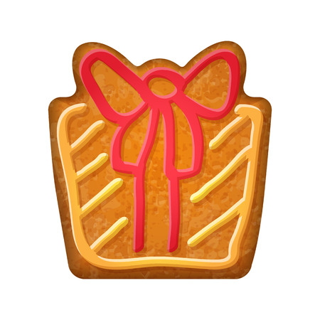 Decorated gift box. Gingerbread cookie. Holiday symbol.  Sweet bakery.のイラスト素材
